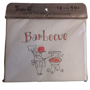 Vintage Thermo-Glo Barbecue Party Invitations 1960's 12 Cards Envelopes NEW DS